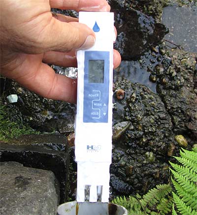 Messung des Quellwassers am Huta Pass